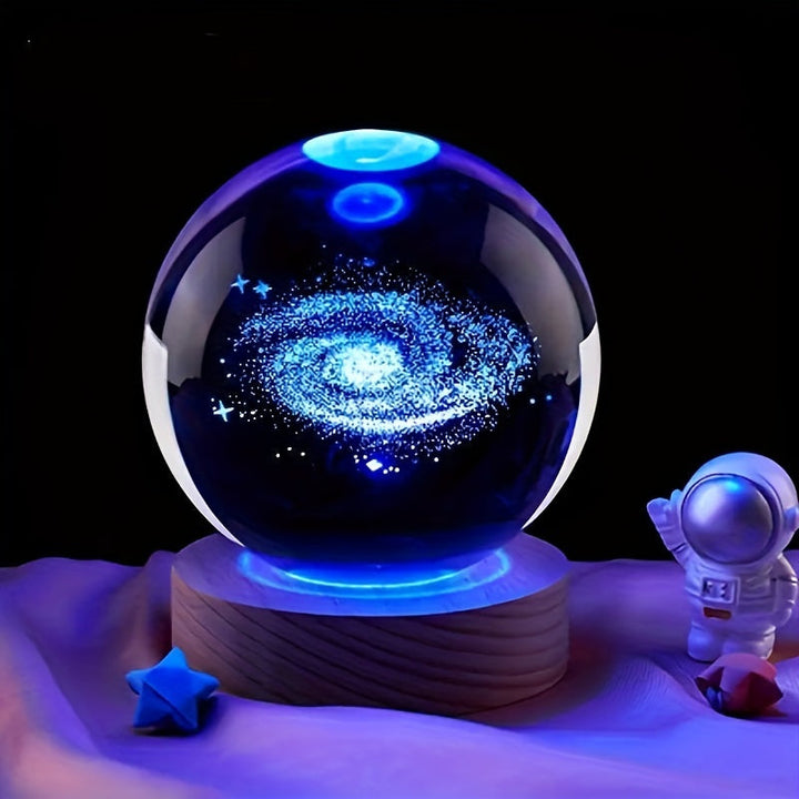 LumiSphere - Luksus 3D Krystall Bordlampe med Trebase Skanto