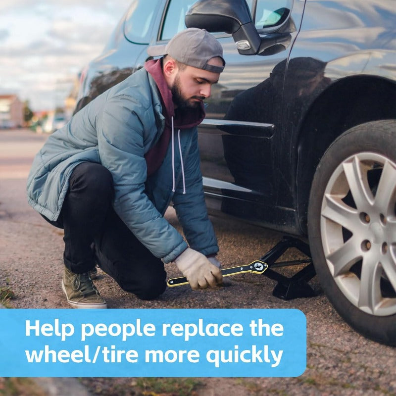 Heavy-Duty Saksjekk Rattnøkkel – 360° Roterende Dekkheiser Verktøy med Kryssadapter Sett Skanto