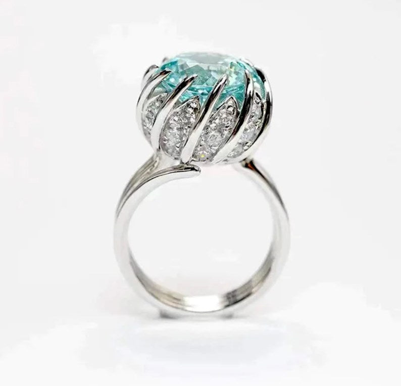 Skanto | 6 Karat Paraiba Blågrønn Lotus Diamant Ring