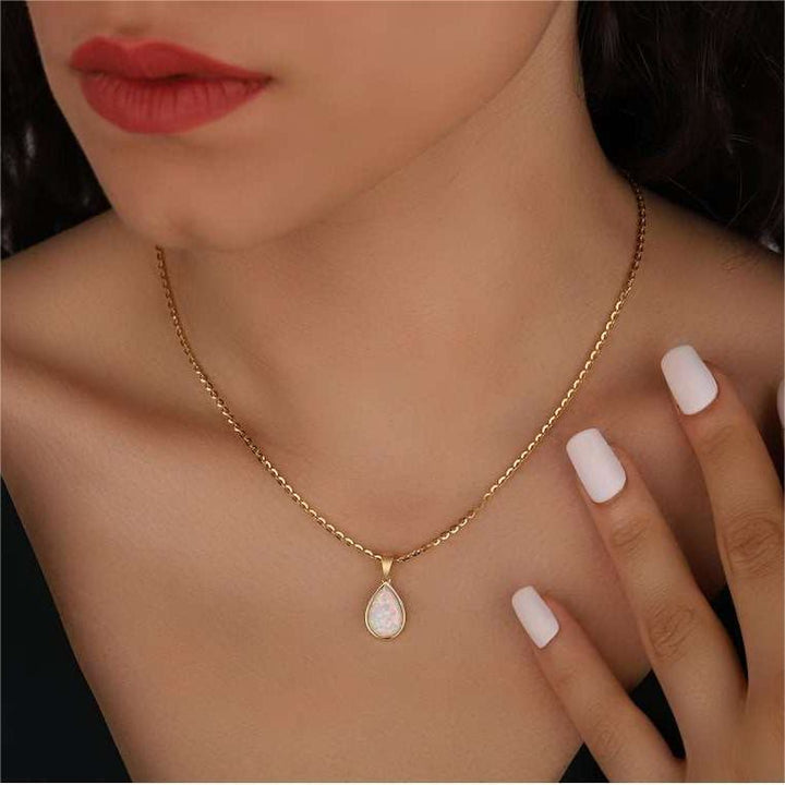 Skanto | 18K Naturlig Opal Dråpe Vedheng Halskjede - Eloise