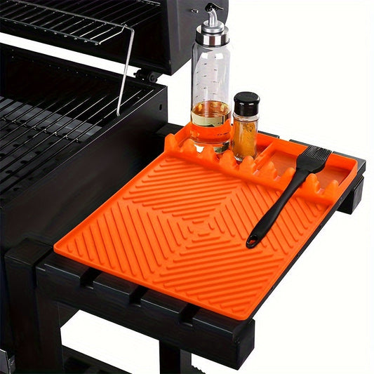 Norvo | Grillmat Sidehylle for Blackstone - Silikon Grillmatte, stor Spatelmatte med Dryppskål, BBQ Caddy og Redskapsholder, Tilbehør for utendørsgrill og kjøkkenbenk