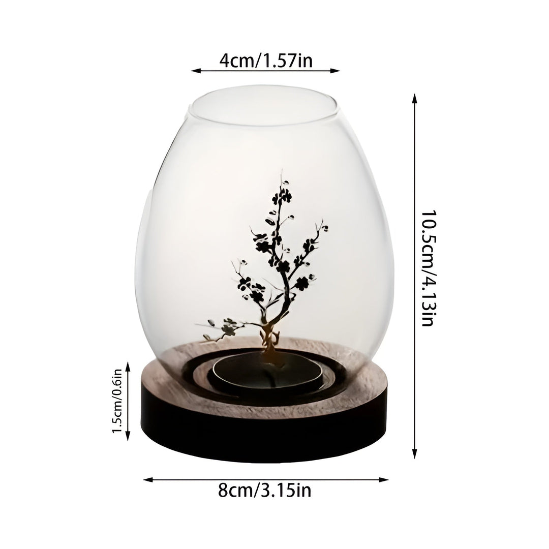 2-delt sett med lysestaker i glass med trebaser – dekorative i retro zen-stil | Perfekt for stuer, terrasser og uteområder