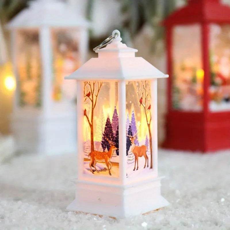 Skanto | Julelys Lys Led Snøreinsdyr Lantern Lys Vintage Slott Julenisse Snømann Hengende Lantern Lampe Nyttårsfeiring Dekorasjon