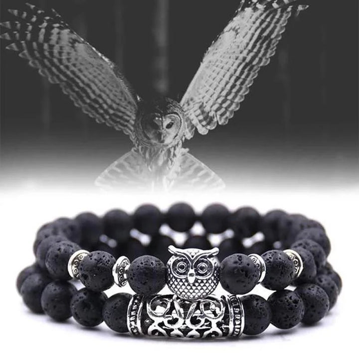 Skanto | Ugle Charm Naturlig Stein Armbånd