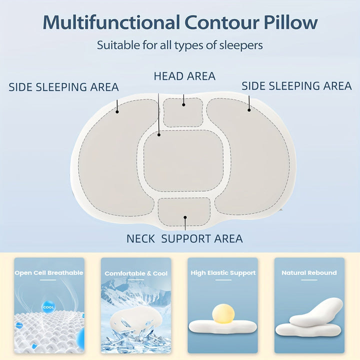 1pc Oval Macaron Pute Cervical Hukommelses Skum Pute, Kjølende Seng Pute For Søvn - Nakke Pute For Smertelindring Søvn, Kontur Støtte Ergonomisk Pute For Side Rygg Mage Sovere Ved Å Bruke Høy Og Lav Deling | Skanto