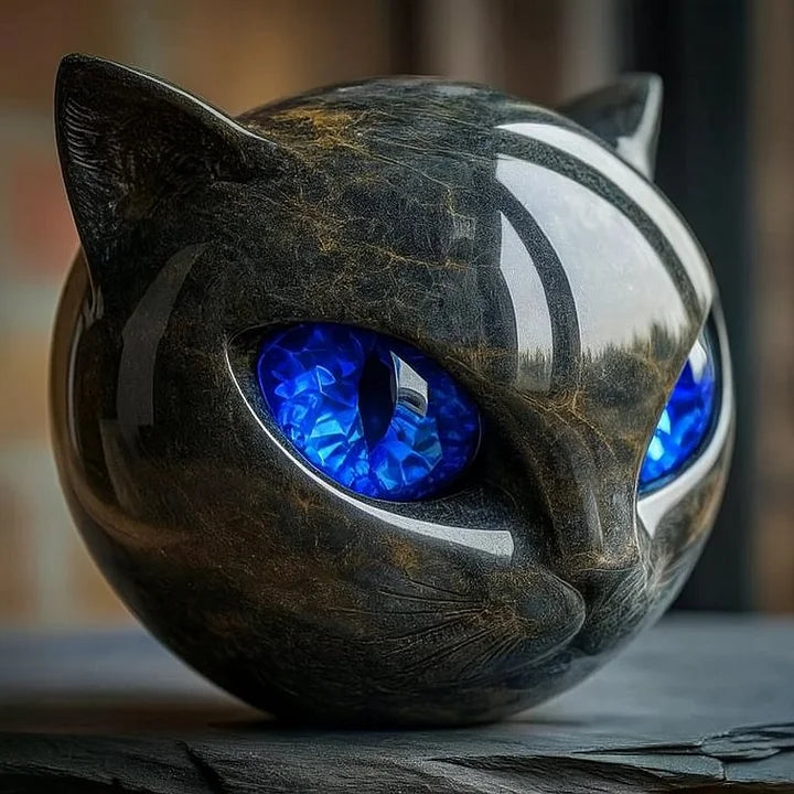 Skanto | NoirCat Skulptur – Svart Katthode med Hypnotiske Øyne