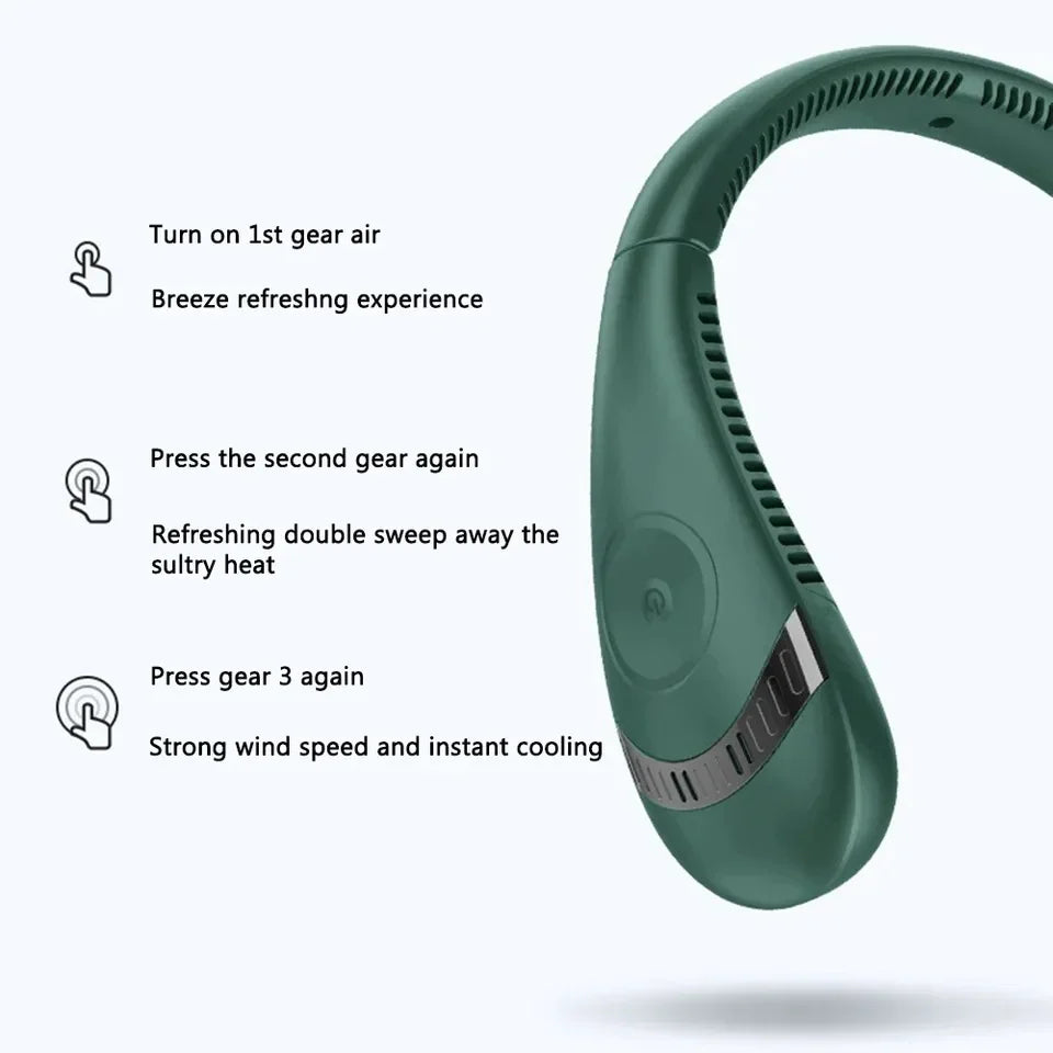 Bladeless Neck- Fan, 360° Kjøle- Halsvifte 3 Hastigheter Hengende Hals- Vifte, Skanto
