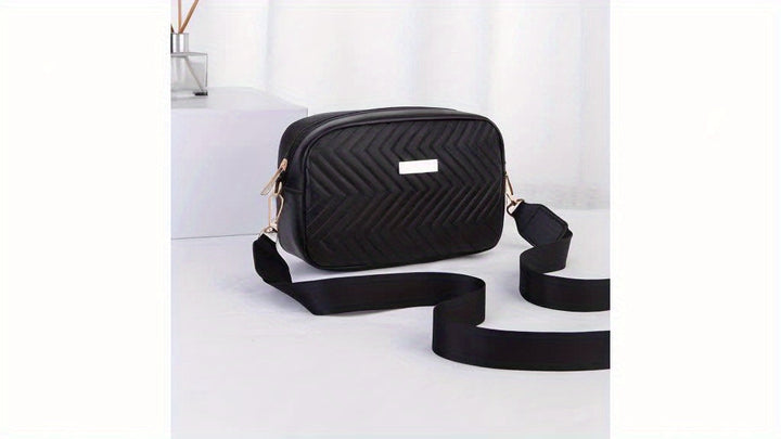 Skanto | NoirGlitz Polstret PU Messenger Bag – Svart Elegant Skulderveske med Paljetter og Avtakbar Stropp