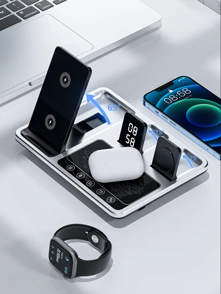 Skanto | EasyCharge - 4-i-1 Trådløs Laderstasjon for iPhone, Apple Watch og AirPods - Rask og Effektiv Lader