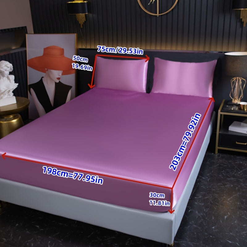 Skanto | 3-delt Satin Spannlaken-set – Inkluderer 1 spannlaken og 2 putetrekk (uten kjerne) – Myk, komfortabel og pustende sengetøy, ensfarget madrasstopp for soverom og gjesterom