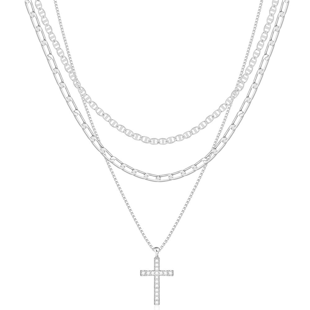 Skanto | 3pc 14k Laget Kors Halskjede Stabel