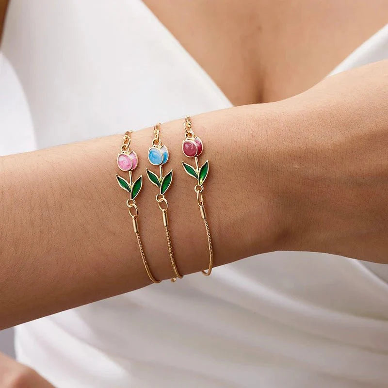 Skanto | Feminine Floral Tulip Armbånd og Halskjede Sett