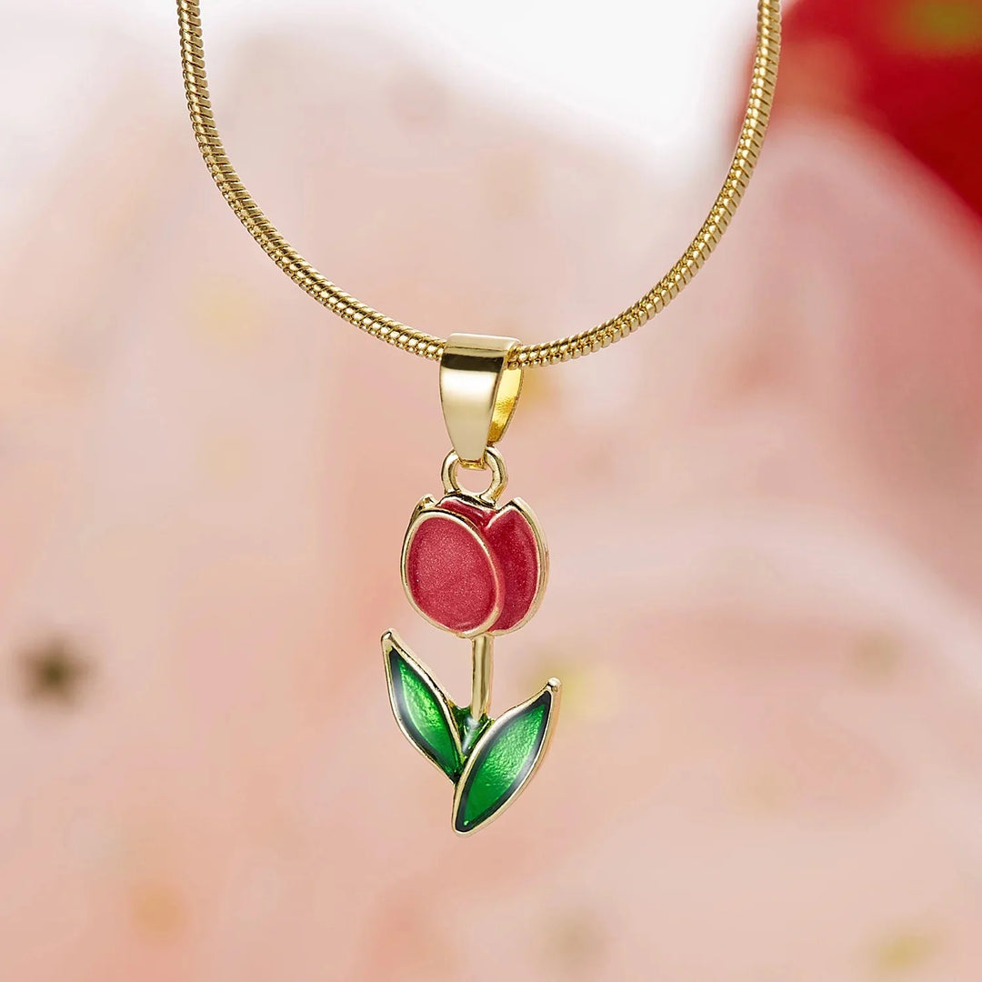 Skanto | Feminine Floral Tulip Armbånd og Halskjede Sett