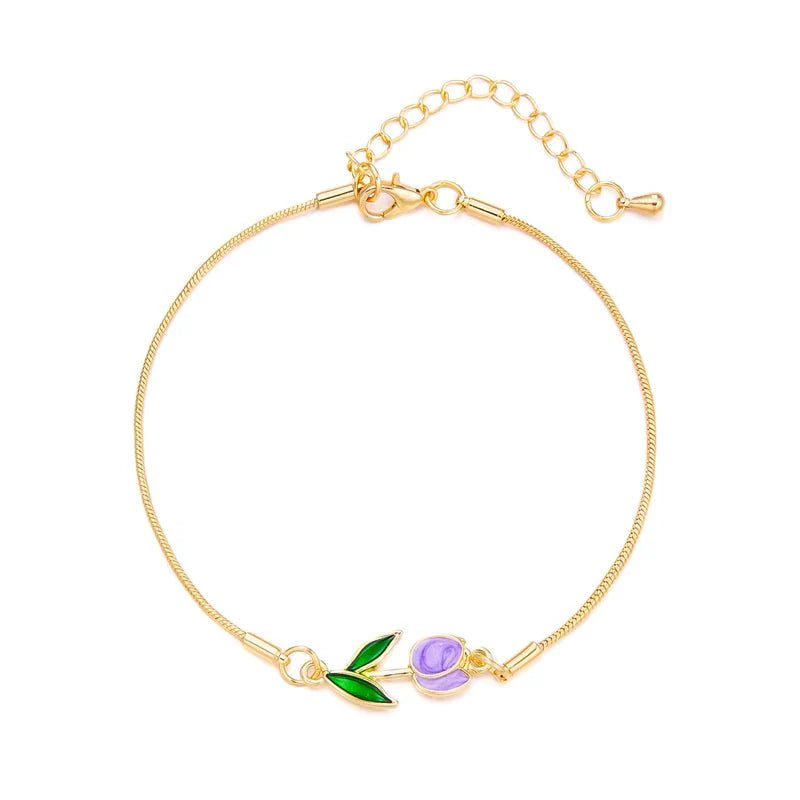 Skanto | Feminine Floral Tulip Armbånd og Halskjede Sett