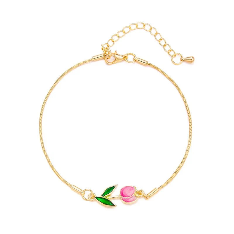 Skanto | Feminine Floral Tulip Armbånd og Halskjede Sett