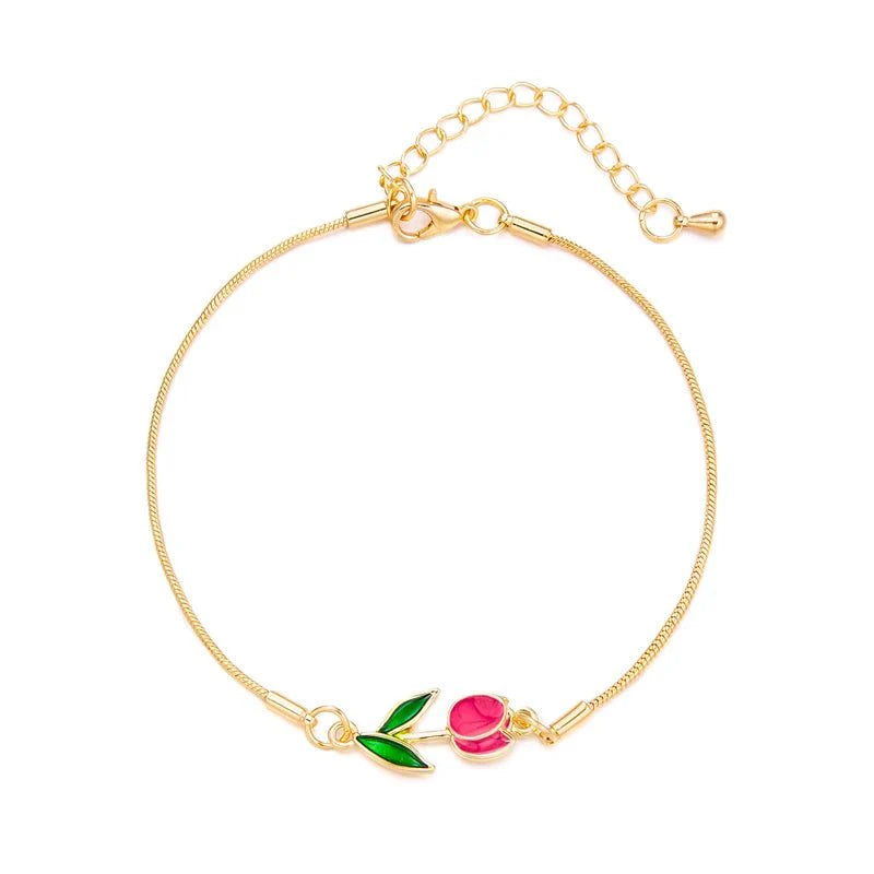 Skanto | Feminine Floral Tulip Armbånd og Halskjede Sett