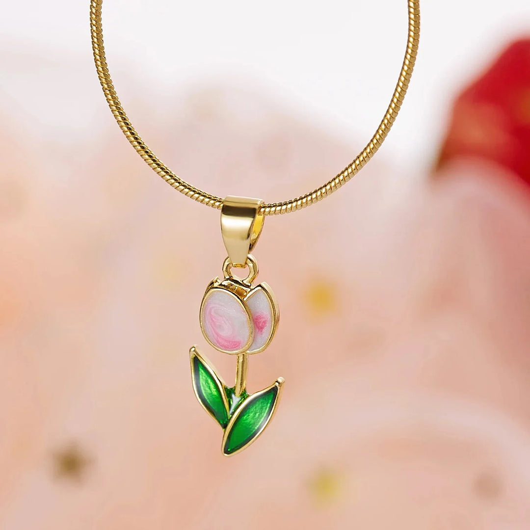 Skanto | Feminine Floral Tulip Armbånd og Halskjede Sett