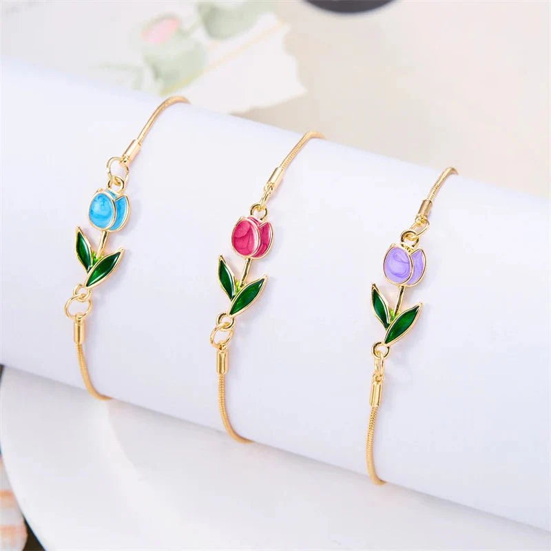 Skanto | Feminine Floral Tulip Armbånd og Halskjede Sett