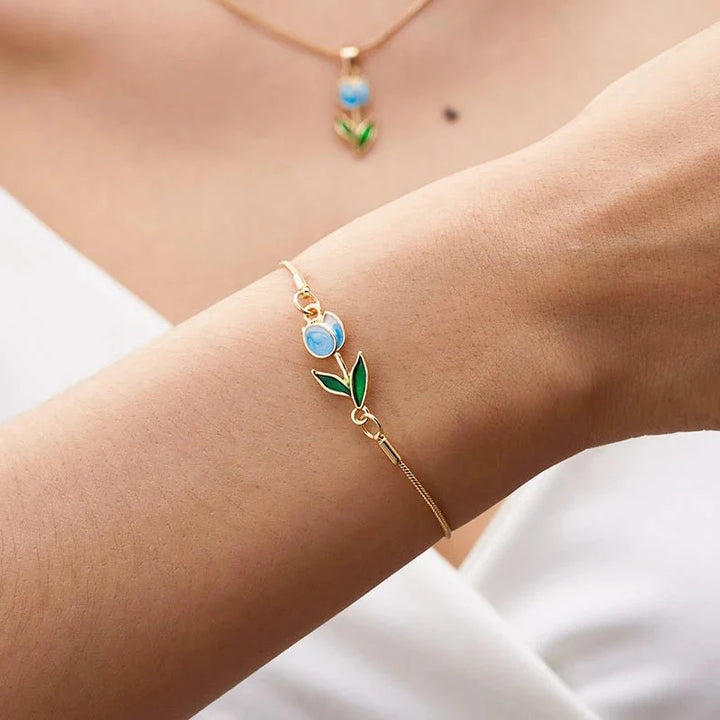 Skanto | Feminine Floral Tulip Armbånd og Halskjede Sett