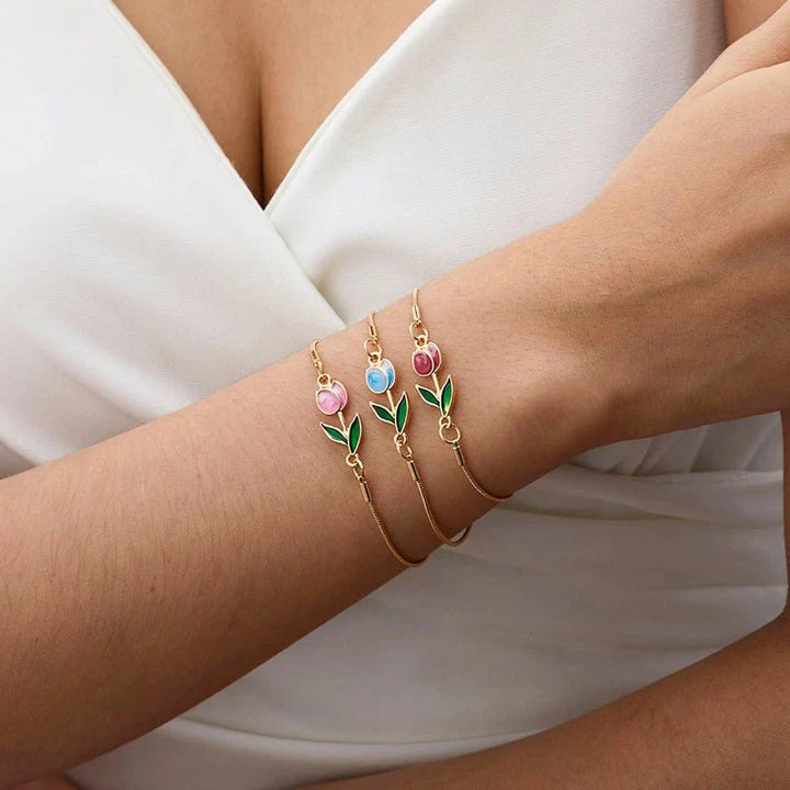 Skanto | Feminine Floral Tulip Armbånd og Halskjede Sett