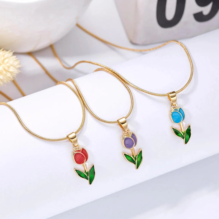 Skanto | Feminine Floral Tulip Armbånd og Halskjede Sett