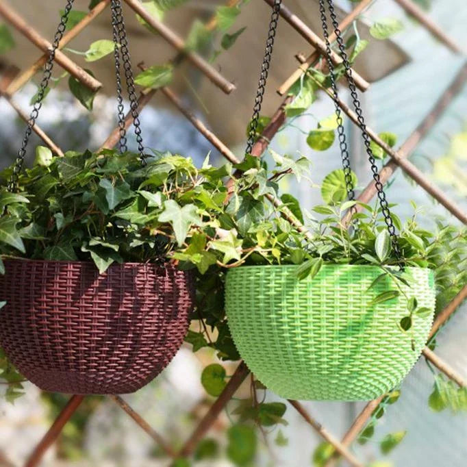 Skanto | Vevd hengende kurv for planter med kjede – Ideell for balkong og hage