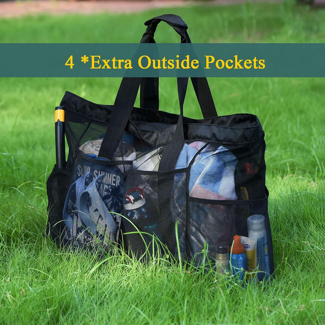 Ekstra stor mesh strandbag med glidelås – Sandfri carryall | Skanto