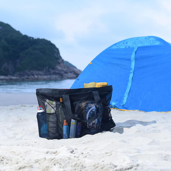 Ekstra stor mesh strandbag med glidelås – Sandfri carryall | Skanto