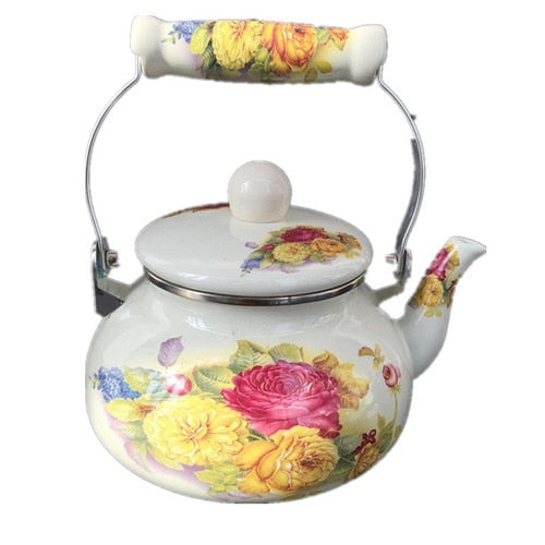 Flat Bottom Round Emaljekanne Blomsterkanne Melk Hjem Kanne | Skanto