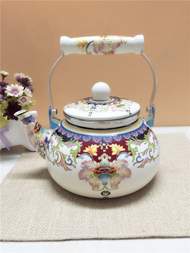 Flat Bottom Round Emaljekanne Blomsterkanne Melk Hjem Kanne | Skanto