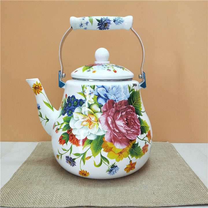 Flat Bottom Round Emaljekanne Blomsterkanne Melk Hjem Kanne | Skanto