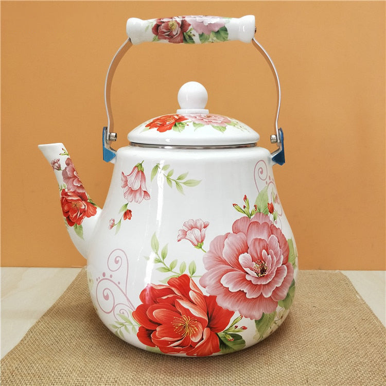 Flat Bottom Round Emaljekanne Blomsterkanne Melk Hjem Kanne | Skanto