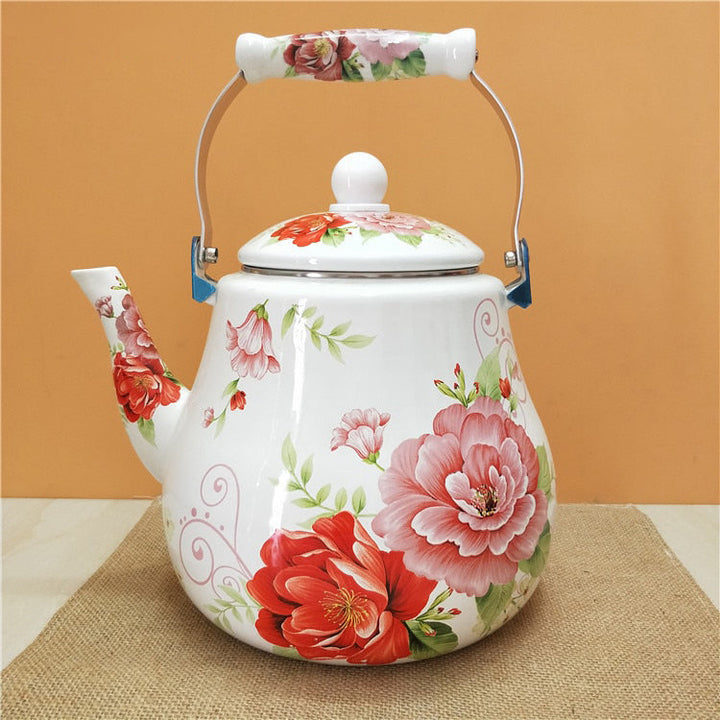 Flat Bottom Round Emaljekanne Blomsterkanne Melk Hjem Kanne | Skanto