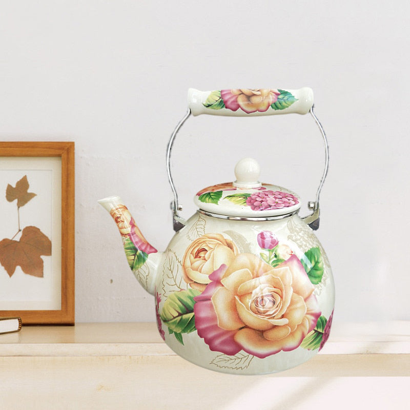 Flat Bottom Round Emaljekanne Blomsterkanne Melk Hjem Kanne | Skanto