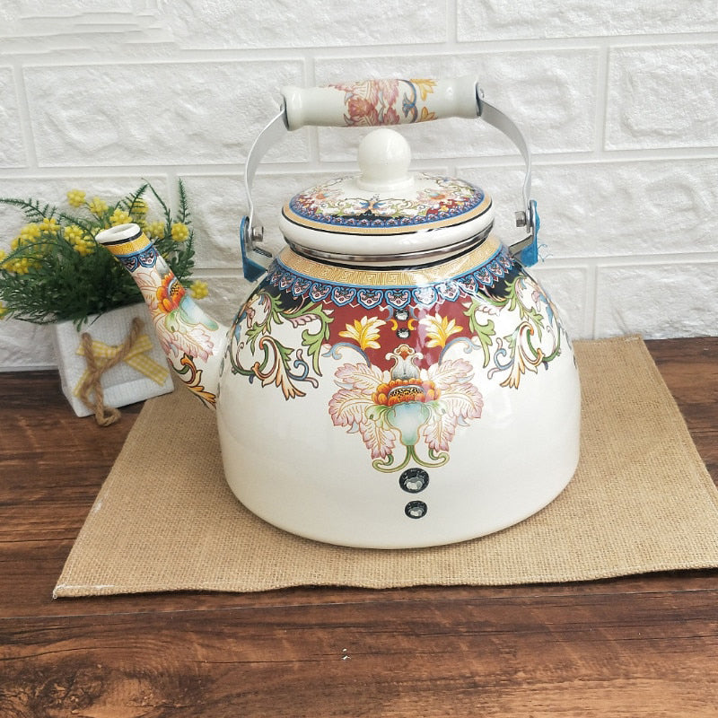 Flat Bottom Round Emaljekanne Blomsterkanne Melk Hjem Kanne | Skanto