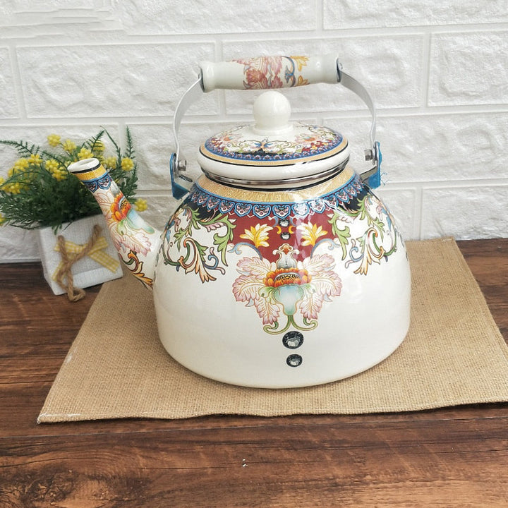 Flat Bottom Round Emaljekanne Blomsterkanne Melk Hjem Kanne | Skanto
