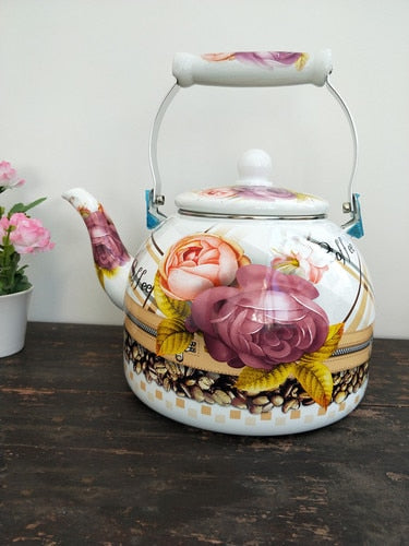 Flat Bottom Round Emaljekanne Blomsterkanne Melk Hjem Kanne | Skanto