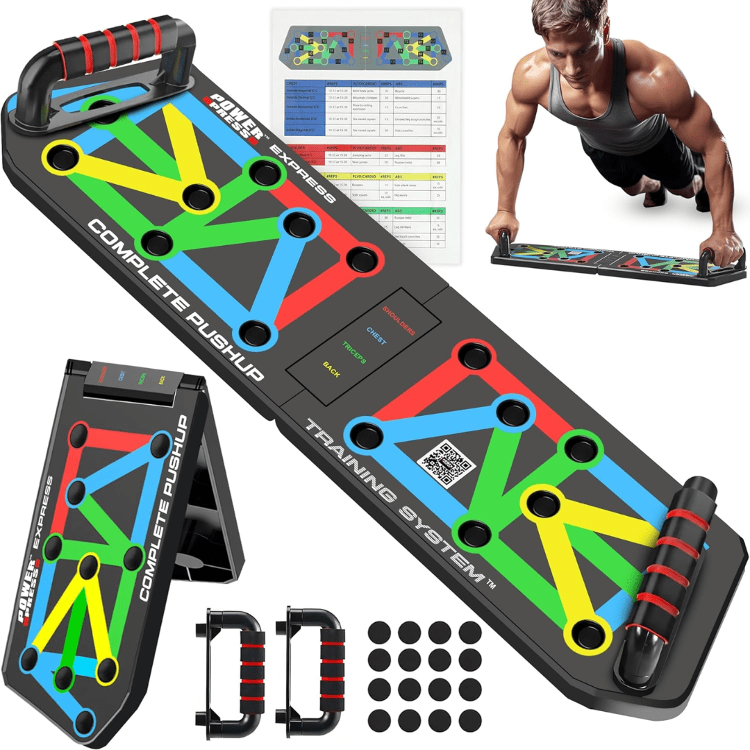Norvo | Flexifit Sammenleggbar Push-Up Treningsbrett – 30+ Fargekodede Posjoner – Fullkropp Styrketrening – Bryst, Armer, Skuldre Trening