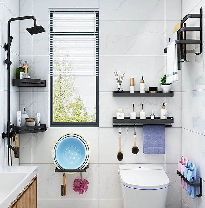 Skanto | FlexRack – Veggmontert Aluminium Baderomsregal med 3 Tverrbjelker