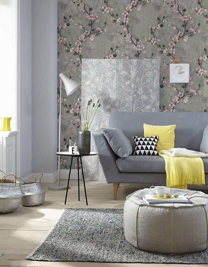 Blomster Tapet Grå Peel og Stick Blomst Selvklæbende Tapet | Skanto
