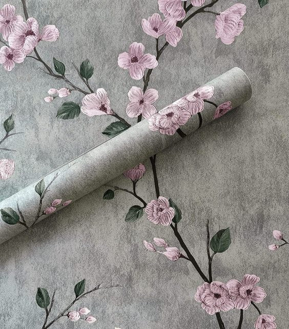 Blomster Tapet Grå Peel og Stick Blomst Selvklæbende Tapet | Skanto