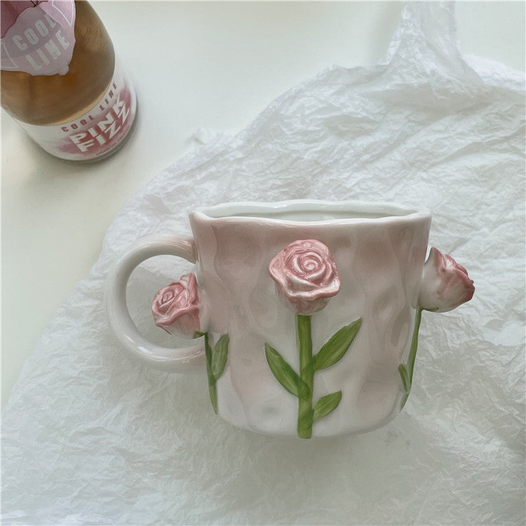 Kunstnerisk 3D blomst keramisk krus – Fangende tulipan- og rose-design | Skanto