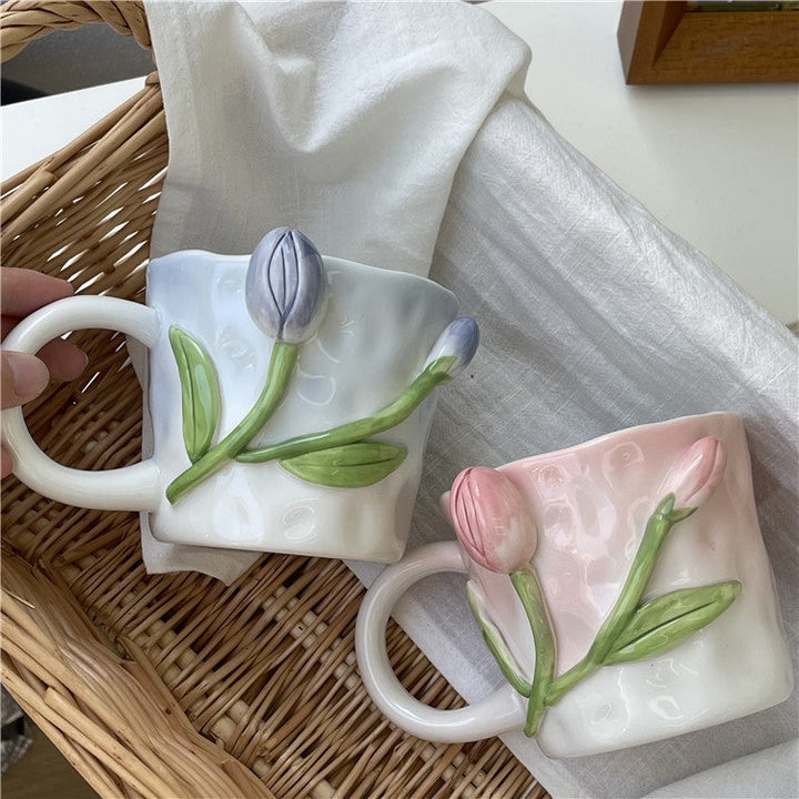 Kunstnerisk 3D blomst keramisk krus – Fangende tulipan- og rose-design | Skanto