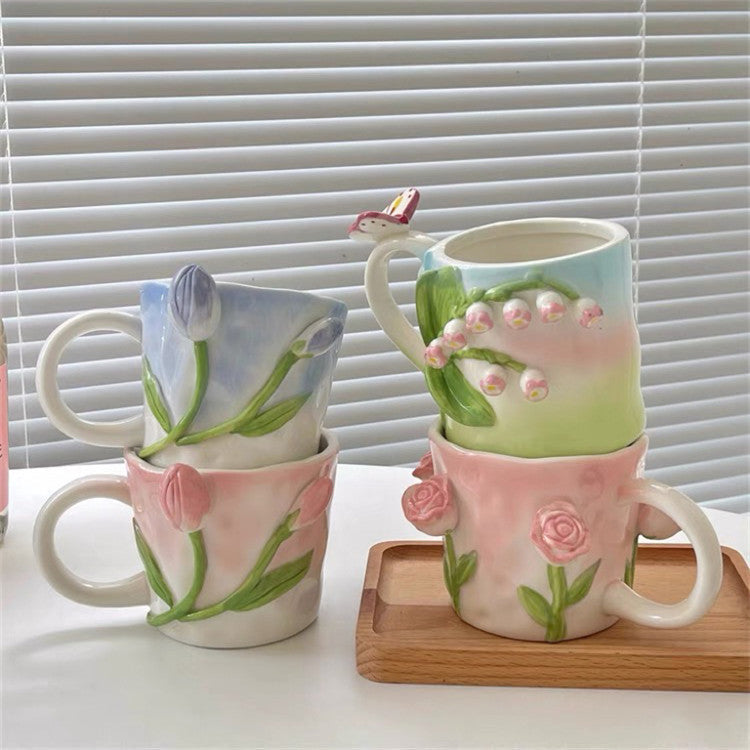 Kunstnerisk 3D blomst keramisk krus – Fangende tulipan- og rose-design | Skanto