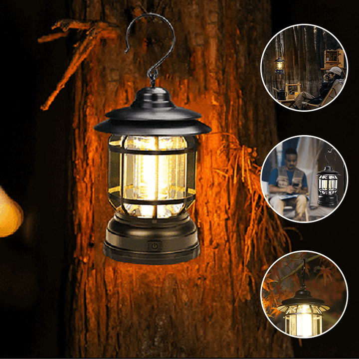 Portae Retro-Campinglampe - VintageGlow, LED-Campinglampe for utendørs, hage og eventyr