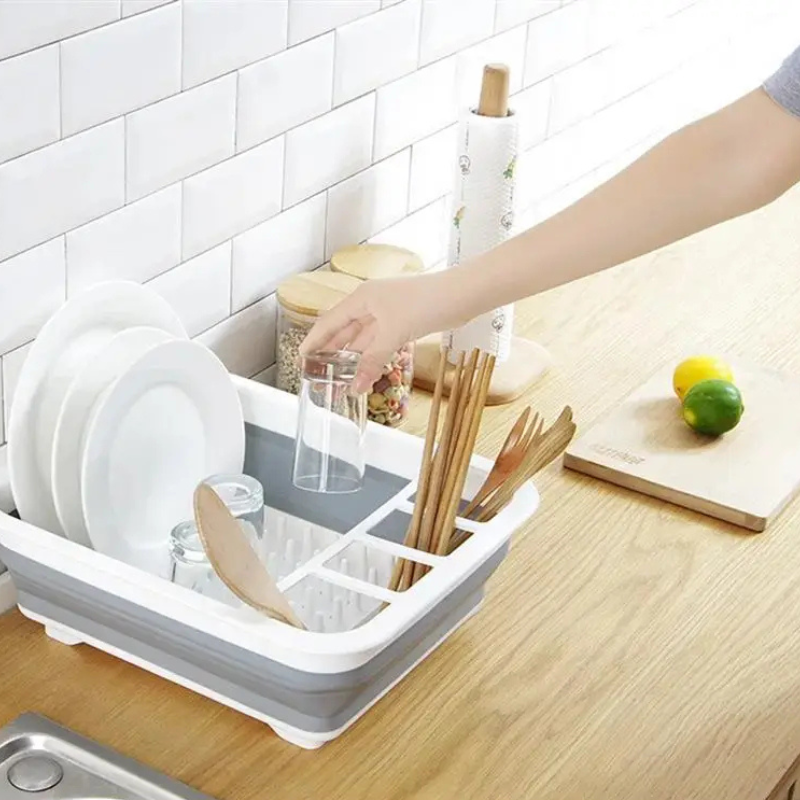 Foldbart Tallerkenstativ Kjøkkenoppbevaring og Dreneringsbrett for Servise | Skanto