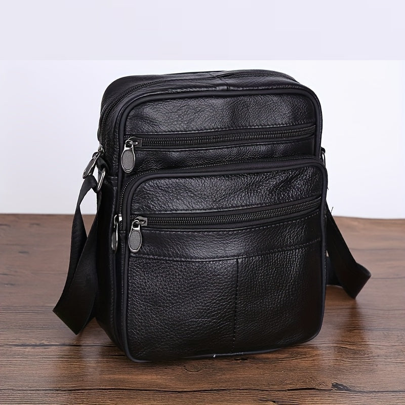Skanto | Lær Herre Skulderveske – Romslig Kuskinnveske med Justerbar Stropp