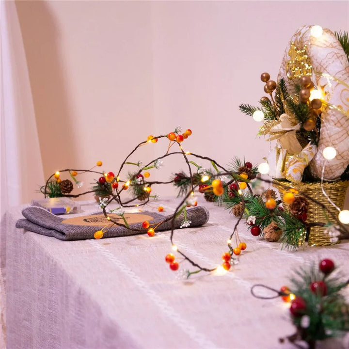 Skanto | Frukt- og blomstergarland – Batteridrevet girlander med kobbertråd, perfekt for jul, Thanksgiving og høytidsdekorasjon