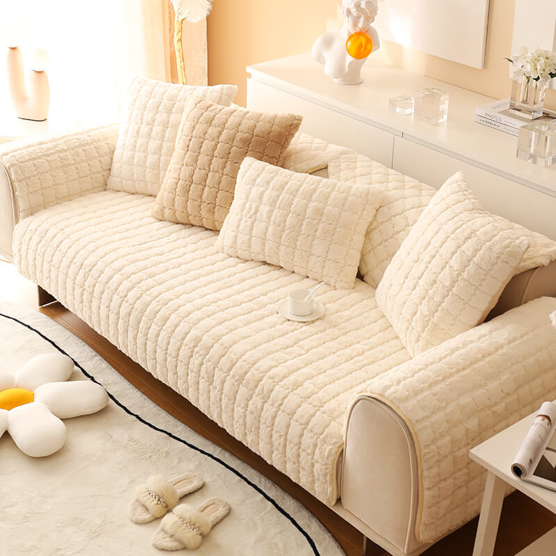 Biscuit Plush Soft Non-Slip Sofa Deksel med Anti-Slip Design | Skanto