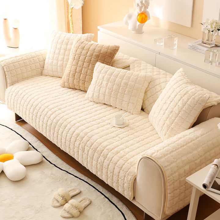 Biscuit Plush Soft Non-Slip Sofa Deksel med Anti-Slip Design | Skanto